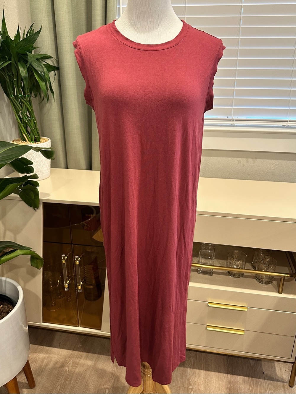 Eileen Fisher Sleeveless Wine Red Midi Dress